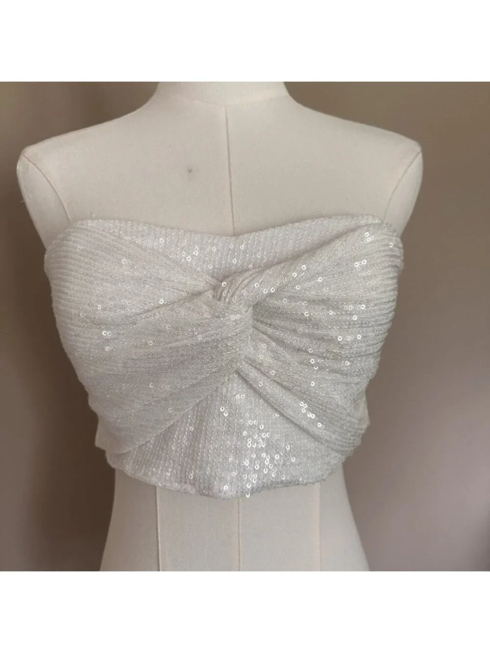 NWT Anthropologie Ranna Gill White Sequin Twist Tube Top S Crop Party $118